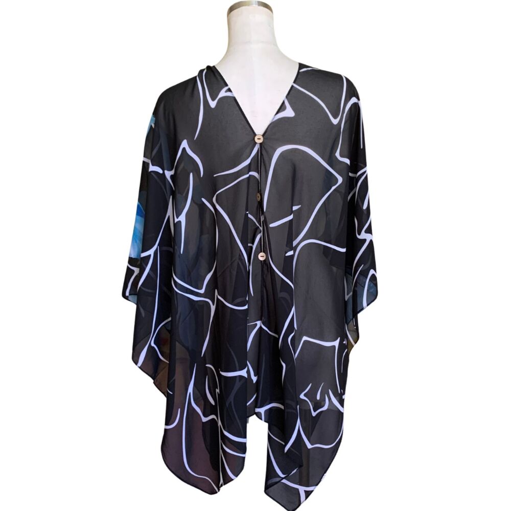 Hawaii Blue Floral 4-Way Cover Up Kaftan Beach Top Scarf Wrap Skirt OS - Picture 2 of 11